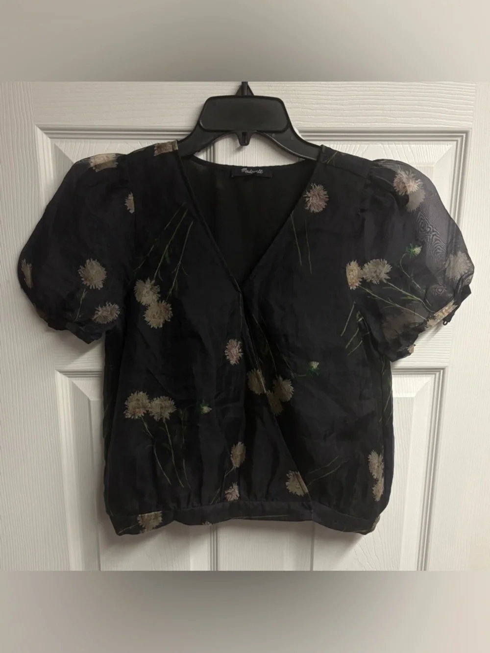 Madewell Silk Organza Puff Sleeve Wrap Top Size XXS